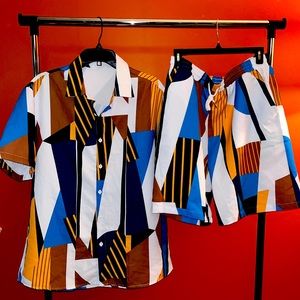 Never worn crazy shirt and shorts to get your tiki party freak on, Men’s Large